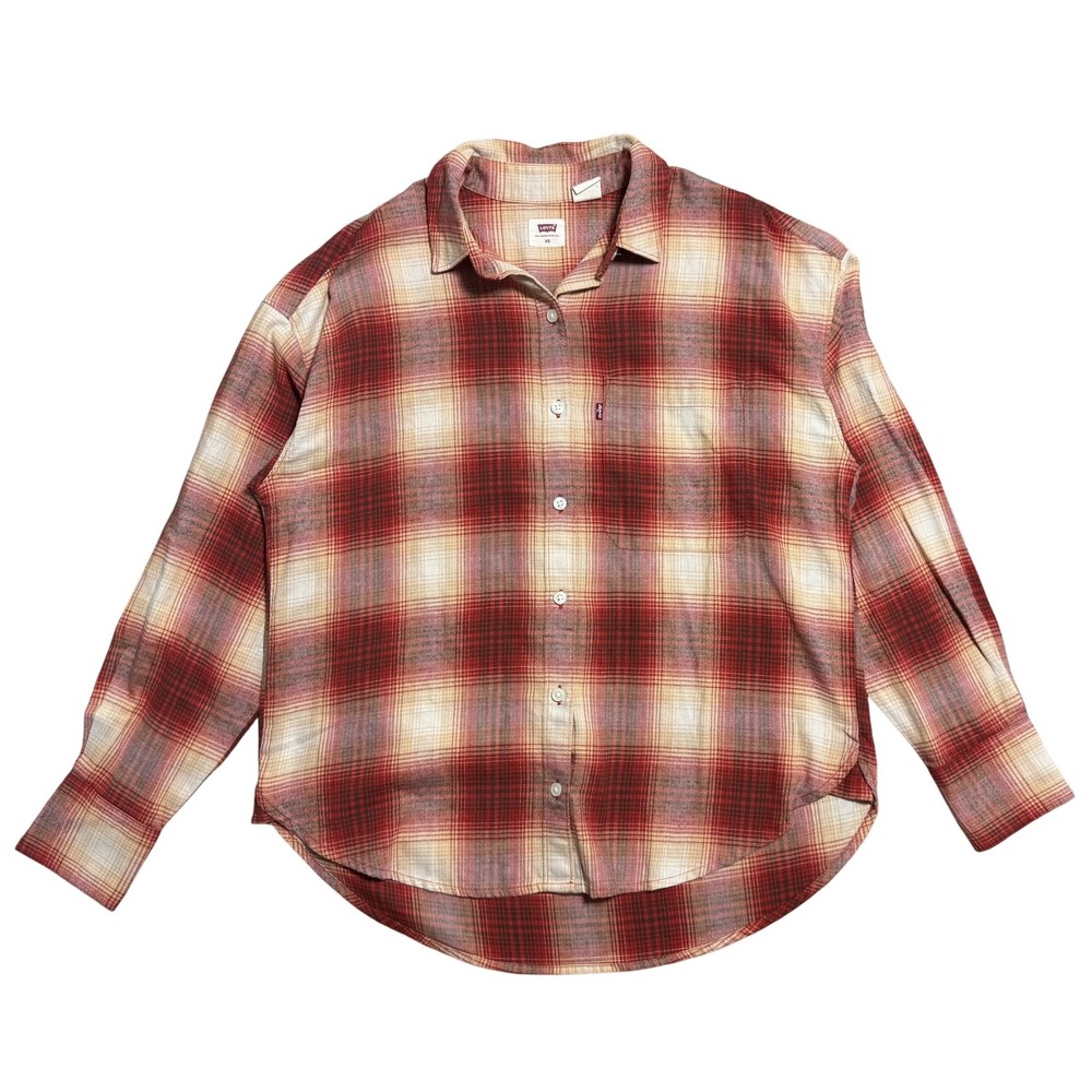 Levi's Shirt Mens XS Red Beige Plaid Long Sleeve Button Up One Pocket Casual